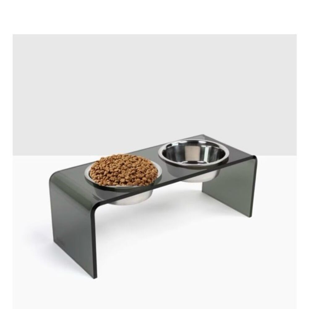 Hiddin Medium Smoke Grey Double Elevated Dog & Cat Bowl